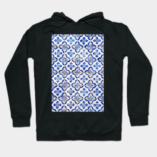 Portuguese tiles. Blue flowers and leaves Hoodie